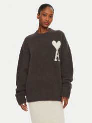 AMI PARIS Sweter UKS025.KN0032 Szary Regular Fit. Szare swetry AMI PARIS, s, bez wzorów, z wełny, bez ramiączek. Za 1,229.00 zł.