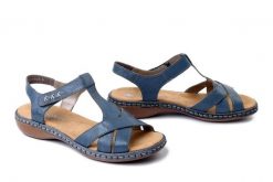 RIEKER 65919-12 blue, sandały damskie. Niebieskie sandały Rieker, bez wzorów, bez obcasa, bez zapięcia. Za 319.90 zł.