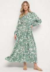 Zielona Rozkloszowana Sukienka z Wiskozą w Kwiatowy Wzór Filirelle. Zielone sukienki Born2be, na spotkanie biznesowe, l, bez wzorów, z wiskozy, eleganckie, bez kołnierzyka, bez ramiączek, maxi, rozkloszowane. W wyprzedaży za 110.49 zł.