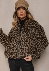 Brązowa Bluza z Lnem Oversize w Panterkę Tinnestira. Brązowe bluzy Renee, m, bez wzorów, bez kaptura. W wyprzedaży za 135.99 zł.