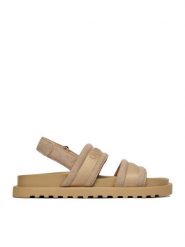 Guess Jeans Sandały EO-GJ2122 Beżowy ciemny. Brązowe sandały Guess Jeans, z aplikacjami, z jeansu, bez obcasa, na płaskiej podeszwie, bez zapięcia. Za 249.99 zł.