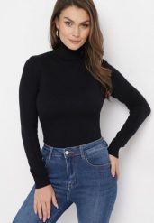 Czarny Golf z Długim Rękawem Adegera. Czarne swetry Born2be, l, bez wzorów, z dzianiny, klasyczne, bez ramiączek. Za 49.99 zł.