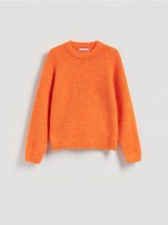 Sweter z dodatkiem wełny - pomarańczowy. Brązowe swetry Reserved, l, bez wzorów, z dzianiny, bez ramiączek. Za 129.99 zł.