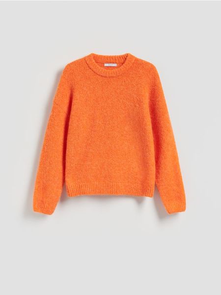 Sweter z dodatkiem wełny - pomarańczowy. Brązowe swetry Reserved, l, bez wzorów, z dzianiny, bez ramiączek. Za 129.99 zł.