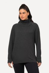 Damskie Sweter Pętla Okrągły dekolt Długi rękaw Bardzo miękki Otwór na kciuk. Czarne swetry Ulla Popken, plus size, bez wzorów, z materiału, plus size, bez ramiączek. Za 239.99 zł.