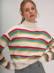 Josephine & Co Sweter "Sverre" w kolorze kremowo-zielono-czerwonym rozmiar: XL. Białe swetry Josephine & Co, xl, bez wzorów, z wełny, bez ramiączek. Za 198.10 zł.