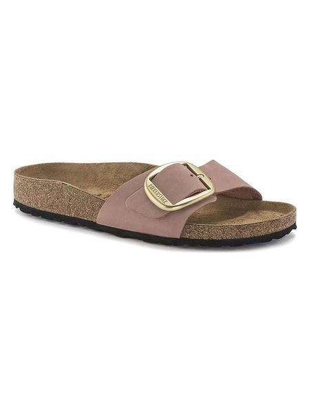 Birkenstock Skórzane klapki "Madrid" w kolorze jasnoróżowym rozmiar: 39. Różowe klapki Birkenstock, bez wzorów, z nubiku, klasyczne, z otwartym noskiem, bez obcasa, bez zapięcia. Za 415.31 zł.