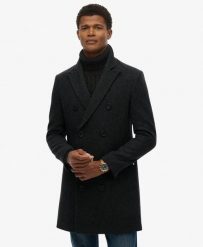 Superdry Town Coat Płaszcz slim z mieszanką wełny – Black Herringbone. Czarne płaszcze Superdry, m, bez wzorów, z materiału, klasyczne, bez kaptura. Za 1,075.70 zł.