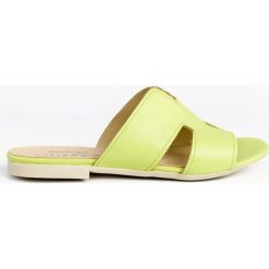Damskie klapki na miękkiej podeszwie - skóra naturalna - model 371 - kolor pistacjowy (40). Zielone klapki Zapato, bez wzorów, z jeansu, klasyczne, bez obcasa, na płaskiej podeszwie, bez zapięcia. W wyprzedaży za 269.10 zł.