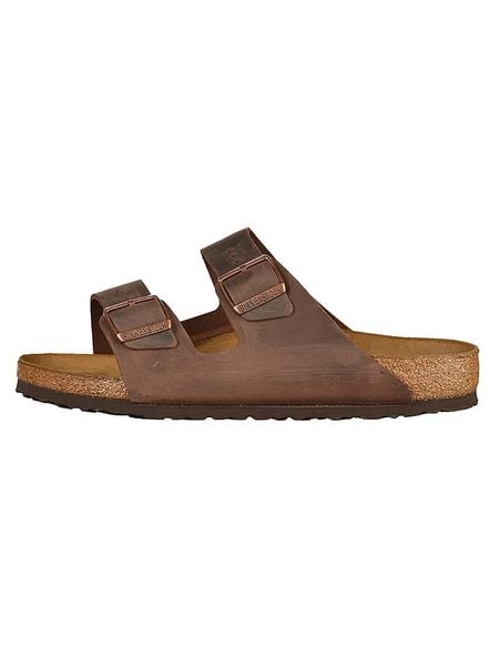 Birkenstock Skórzane klapki "Arizona" w kolorze brązowym rozmiar: 45. Brązowe klapki Birkenstock, bez wzorów, klasyczne, bez obcasa, bez zapięcia. Za 367.22 zł.