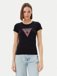 Guess T-Shirt E5GI08 J1314 Czarny Slim Fit. Czarne t-shirty Guess, xs, z aplikacjami, z bawełny, bez kołnierzyka, bez ramiączek. Za 129.99 zł.