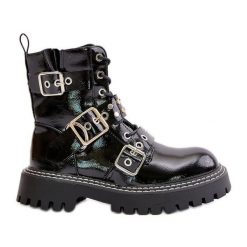 Lakierowane Botki Workery Z Klamrami Czarne Serizia. Czarne botki bez wzorów, z lakierowanej skóry, eleganckie, bez obcasa, na płaskiej podeszwie, bez zapięcia. Za 260.19 zł.