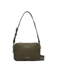 Calvin Klein Torebka Webbing 2X Strap Camera Bag LV04F3656G Zielony ciemny. Zielone listonoszki Calvin Klein, bez wzorów, ze skóry, bez dodatków. Za 409.99 zł.