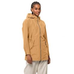 Kurtka przeciwdeszczowa damska Jack Wolfskin Dakar Parka. Brązowe kurtki przeciwdeszczowe Jack Wolfskin, s, bez wzorów, sportowe, bez kaptura. Za 389.99 zł.