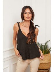 Fleur de Lin Lniany top "Filiale" w kolorze czarnym rozmiar: XXL. Czarne topy Fleur de Lin, xxl, bez wzorów, ze lnu, bez kołnierzyka, bez ramiączek. Za 149.66 zł.