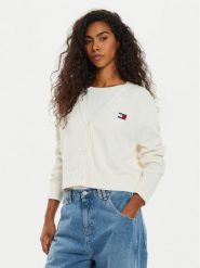 Tommy Jeans Kardigan Essential Badge DW0DW19913 Biały Relaxed Fit. Białe swetry Tommy Jeans, xl, bez wzorów, z bawełny, bez ramiączek. Za 329.99 zł.