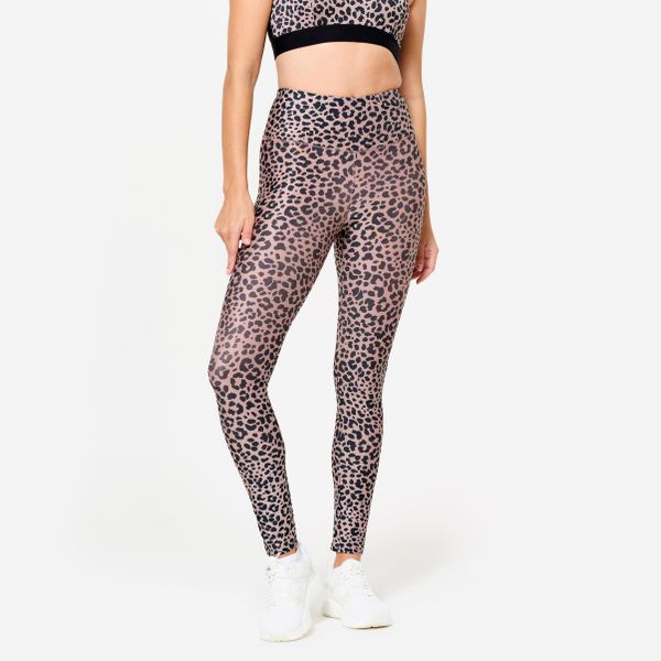 Legginsy fitness damskie Domyos. Brązowe legginsy DOMYOS, bez wzorów, z elastanu, sportowe. Za 69.99 zł.