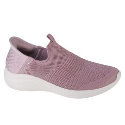 Buty sportowe Sneakersy damskie, Skechers Ultra Flex 3.0 Smooth Step Slip-ins. Czerwone buty treningowe Skechers, bez wzorów, z materiału, przed kostkę, bez zapięcia, trekkingowe. Za 329.99 zł.