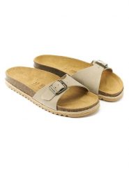 Mandel Skórzane klapki "Agata" w kolorze beżowym rozmiar: 36. Brązowe klapki Mandel, bez wzorów, z nubiku, klasyczne, z otwartym noskiem, bez obcasa, bez zapięcia. Za 130.99 zł.