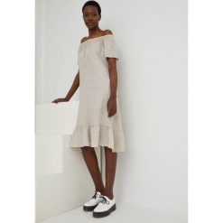 Answear Lab sukienka lniana kolor beżowy mini prosta. Brązowe sukienki Answear Lab, na co dzień, m, bez wzorów, z tkaniny, bez kołnierzyka, bez ramiączek, mini, proste. W wyprzedaży za 179.99 zł.