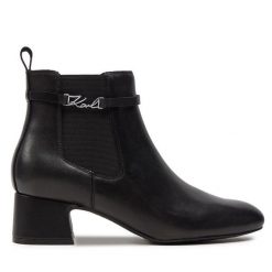 Botki KARL LAGERFELD. Czarne botki KARL LAGERFELD, bez wzorów, bez obcasa, na słupku, bez zapięcia. Za 649.99 zł.