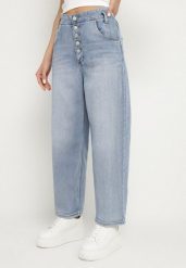 Niebieskie Jeansy o Kroju Mom Fit z Wysokim Stanem i Guzikami Viloiti. Niebieskie jeansy Born2be, bez wzorów, z jeansu, eleganckie, z podwyższonym stanem. W wyprzedaży za 93.49 zł.