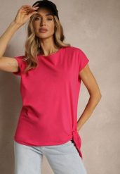 Różowy T-shirt z Bawełny z Ozdobnym Wiązaniem Termio. Czerwone t-shirty Renee, m, bez wzorów, z bawełny, biznesowe, bez kołnierzyka, bez ramiączek. W wyprzedaży za 27.99 zł.