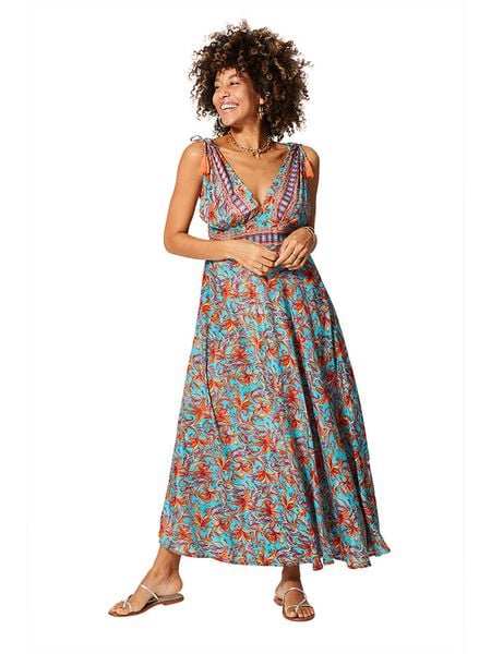 Aller Simplement Sukienka w kolorze turkusowo-pomarańczowym rozmiar: 34-40. Brązowe sukienki Aller Simplement, bez wzorów, klasyczne, bez kołnierzyka, bez ramiączek, maxi. Za 61.60 zł.