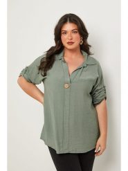 Curvy Lady Bluzka w kolorze khaki rozmiar: 48/50. Brązowe bluzki Curvy Lady, bez wzorów, klasyczne, bez kołnierzyka, bez ramiączek. Za 154.43 zł.
