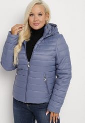 Niebieska Pikowana Kurtka z Odpinanym Kapturem Nevettoria. Niebieskie kurtki Born2be, xl, bez wzorów, z materiału. W wyprzedaży za 111.99 zł.