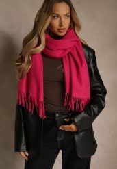 Fuksjowy Szalik z Wiskozą Bawełną i Frędzlami Siathlin. Czerwone szaliki i kominy Renee, bez wzorów, z bawełny, biznesowe. Za 44.99 zł.