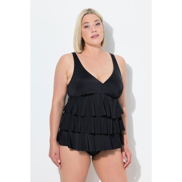 Damskie Tankini falbany miękkie miseczki materiał pochodzący z recyklingu. Czarne bikini Ulla Popken, bez wzorów, z elastanu. Za 294.99 zł.
