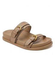 Sixth Sens Klapki w kolorze beżowym rozmiar: 40. Brązowe klapki Sixth Sens, bez wzorów, klasyczne, z otwartym noskiem, bez obcasa, bez zapięcia. Za 100.99 zł.