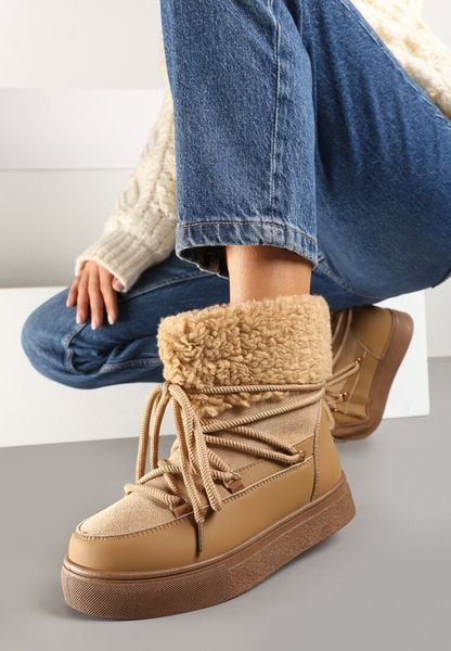 Brązowe Śniegowce na Grubej Podeszwie ze Sznurowaniem i Futerkiem Izantea. Brązowe śniegowce Born2be, bez wzorów, z futra, bez zapięcia. Za 89.99 zł.