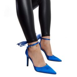 Niebieskie szpilki z kokardą Ilaysa. Niebieskie szpilki bez wzorów, z tworzywa sztucznego, eleganckie, bez obcasa, na szpilce, bez zapięcia. Za 85.50 zł.