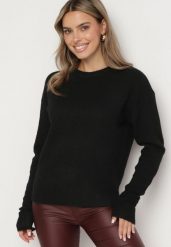 Czarny Sweter z Domieszką Wełny Parizia. Czarne swetry Born2be, bez wzorów, z wełny, eleganckie, bez ramiączek. W wyprzedaży za 110.49 zł.