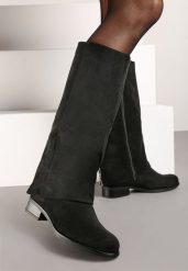 Czarne Kozaki z Imitacji Zamszu na Płaskim Obcasie z Wywiniętą Cholewką Reanilis. Czarne kozaki Born2be, bez wzorów, z jeansu, klasyczne, bez obcasa, na płaskiej podeszwie, bez zapięcia. Za 149.99 zł.