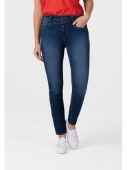 Timezone Dżinsy "Enya" - Slim fit - w kolorze granatowym rozmiar: W30/L32. Niebieskie jeansy Timezone, l, z aplikacjami, klasyczne, z podwyższonym stanem. Za 166.88 zł.