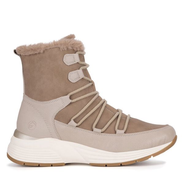 Śniegowce Remonte. Brązowe botki Remonte, bez wzorów, bez zapięcia. Za 375.00 zł.