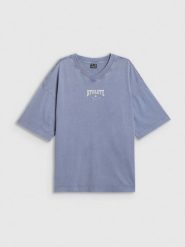 4F T-shirt oversize z nadrukiem damski - granatowy M. Niebieskie t-shirty sportowe 4f, m, bez wzorów, z dzianiny, bez ramiączek. Za 79.99 zł.