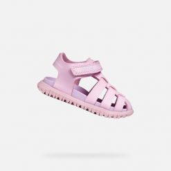 Sandały GEOX B SANDAL FUSBETTO GI Rose. Czerwone sandały Geox, bez wzorów, z syntetyku, bez obcasa, bez zapięcia. Za 189.99 zł.