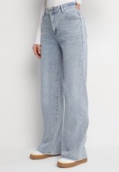 Jasnoniebieskie Jeansy z Wiskozą o Szerokim Kroju z Wysokim Stanem Uladiela. Niebieskie jeansy Born2be, bez wzorów, z jeansu, eleganckie, z podwyższonym stanem. W wyprzedaży za 101.99 zł.