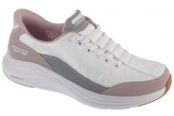 Buty sportowe Sneakersy damskie, Slip-ins: Contour Foam - Cozy Fit. Białe buty treningowe Skechers, bez wzorów, z materiału, przed kostkę, bez zapięcia, trekkingowe. Za 369.99 zł.