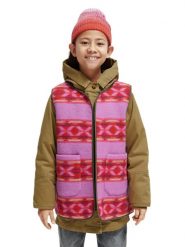 Scotch & Soda Parka 2w1 w kolorze jasnoróżowo-czerwono-oliwkowym rozmiar: 152. Brązowe płaszcze Scotch & Soda, bez wzorów, bez kaptura. Za 224.52 zł.