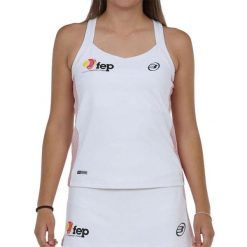 Damski tank top Bullpadel Exima. Białe topy bullpadel, bez wzorów, sportowe, bez kołnierzyka, bez ramiączek. Za 207.30 zł.