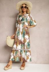 Ciemnozielona Sukienka w Stylu Boho z Krótkim Rękawem z Falbanką i Rękawem 3/4 Valendra. Białe sukienki Renee, na co dzień, l, bez wzorów, boho, bez kołnierzyka, plus size, bez ramiączek, maxi. W wyprzedaży za 107.99 zł.