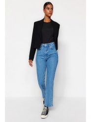 Trendyol Dżinsy - Regular fit - w kolorze niebieskim rozmiar: 36. Niebieskie jeansy Trendyol, bez wzorów, z bawełny, klasyczne, z podwyższonym stanem. Za 86.99 zł.