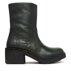 Botki Fly London. Zielone botki Fly London, bez wzorów, bez obcasa, na słupku, bez zapięcia. Za 834.99 zł.