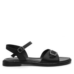 Sandały Lasocki. Czarne sandały Lasocki, bez wzorów, bez obcasa, na płaskiej podeszwie, bez zapięcia. Za 139.99 zł.