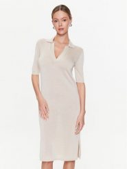Calvin Klein Sukienka dzianinowa Lyocell Blend Polo Dress Ss K20K205619 Beżowy Regular Fit. Brązowe sukienki Calvin Klein, xxs, bez wzorów, z dzianiny, bez kołnierzyka, bez ramiączek. Za 459.99 zł.